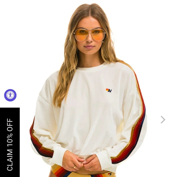 Aviator Nation Velour Velvet Crew Sweatshirt Brand New! Off white - Picture 3 of 7